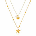 Starfish And Seashell Necklace, 18K Gold Plated Steel