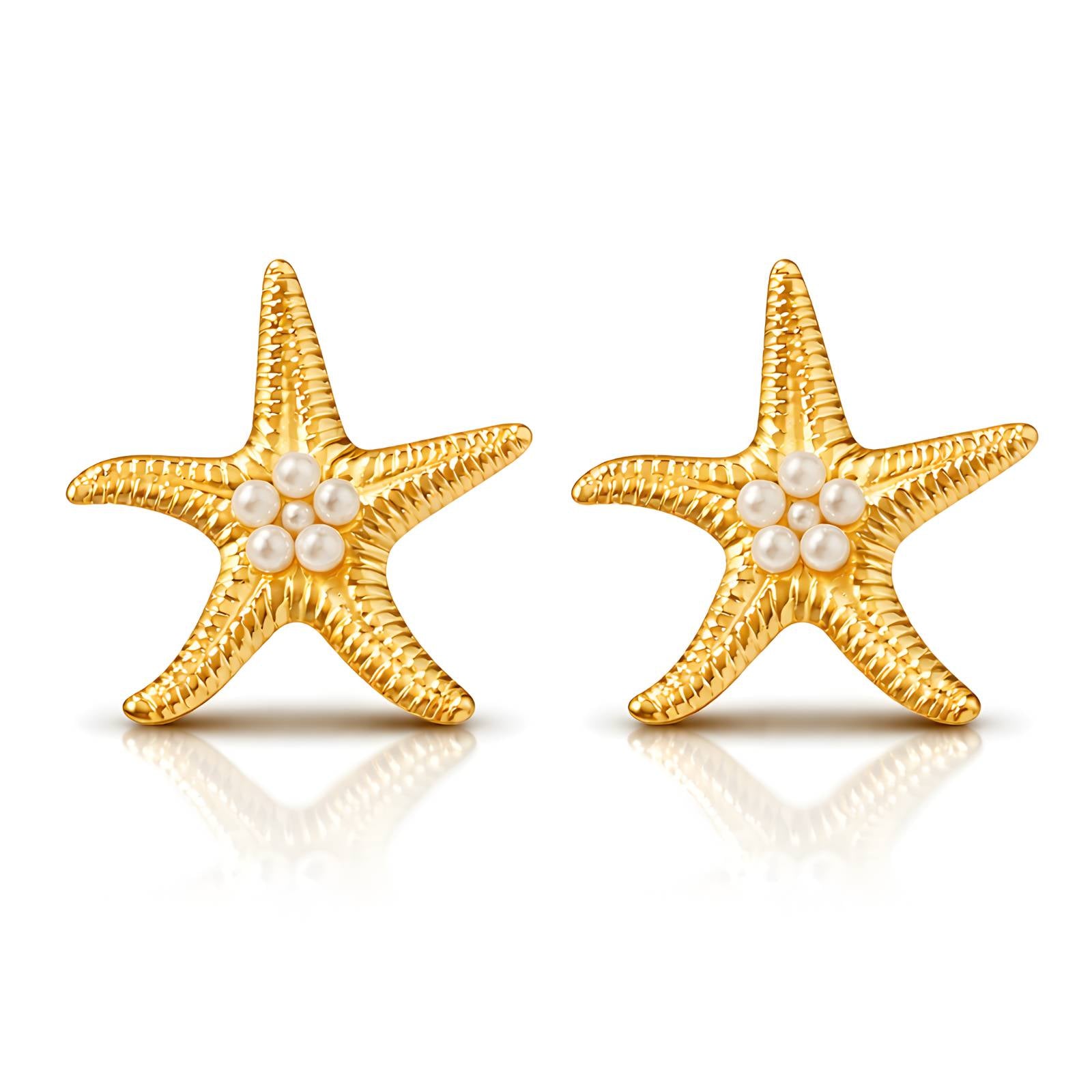 Starfishs Earrings, 18K Gold Plated Steel