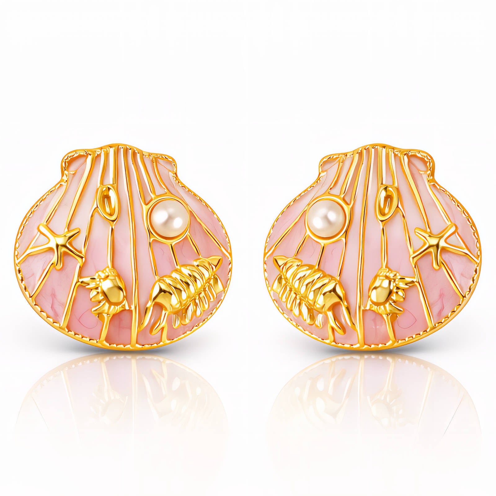Starfishs And Crabs And Lobsters Earrings, 18K Gold Plated Steel