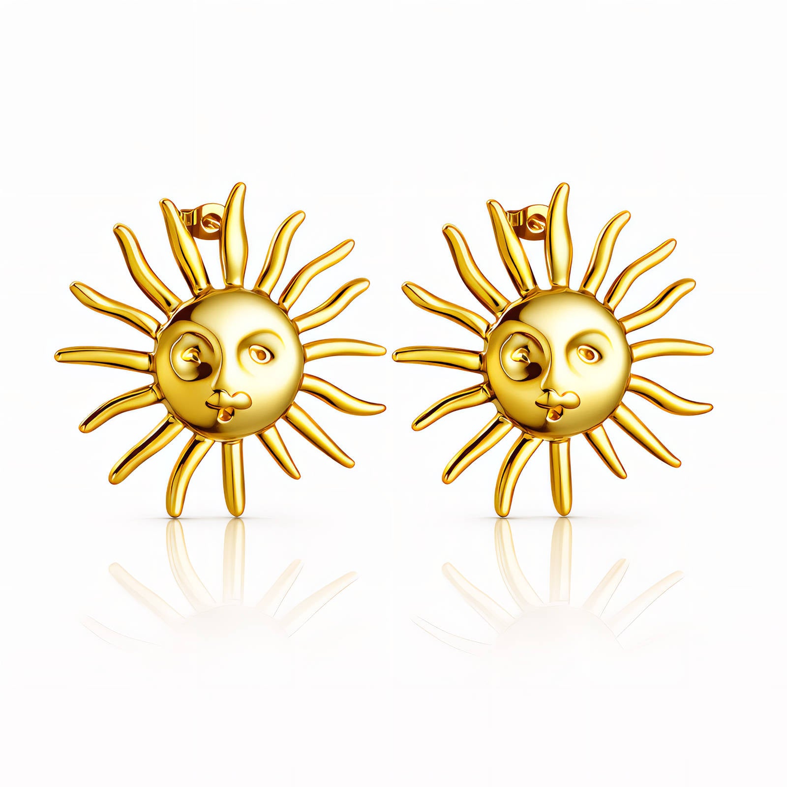 Suns Earrings, 18K Gold Plated Steel