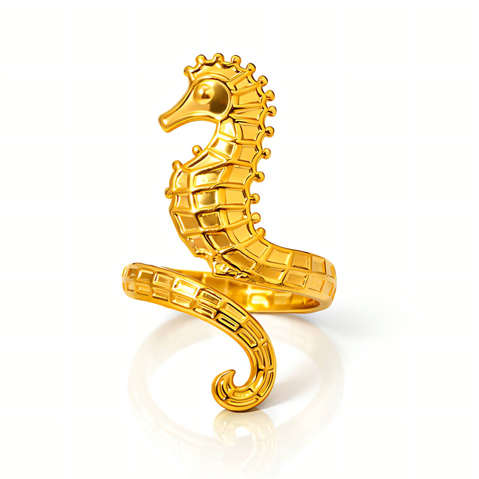 Seahorse Ring, 18K Gold Plated Steel