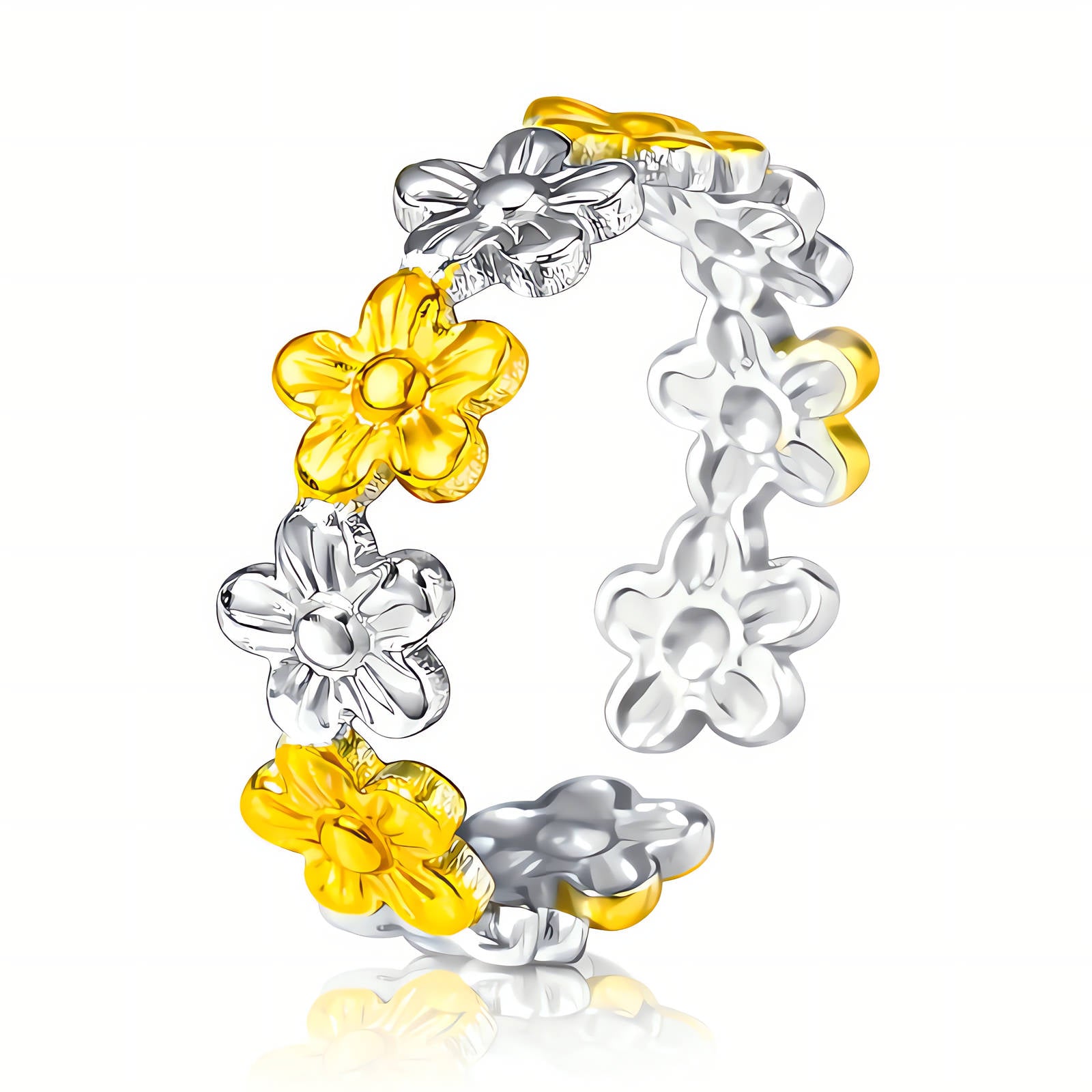 Flower Meadow Ring, 18K Gold Plated Steel