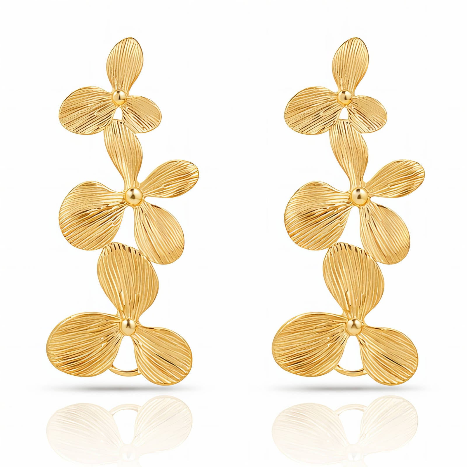 Flower Meadow Earrings, 18K Gold Plated Steel