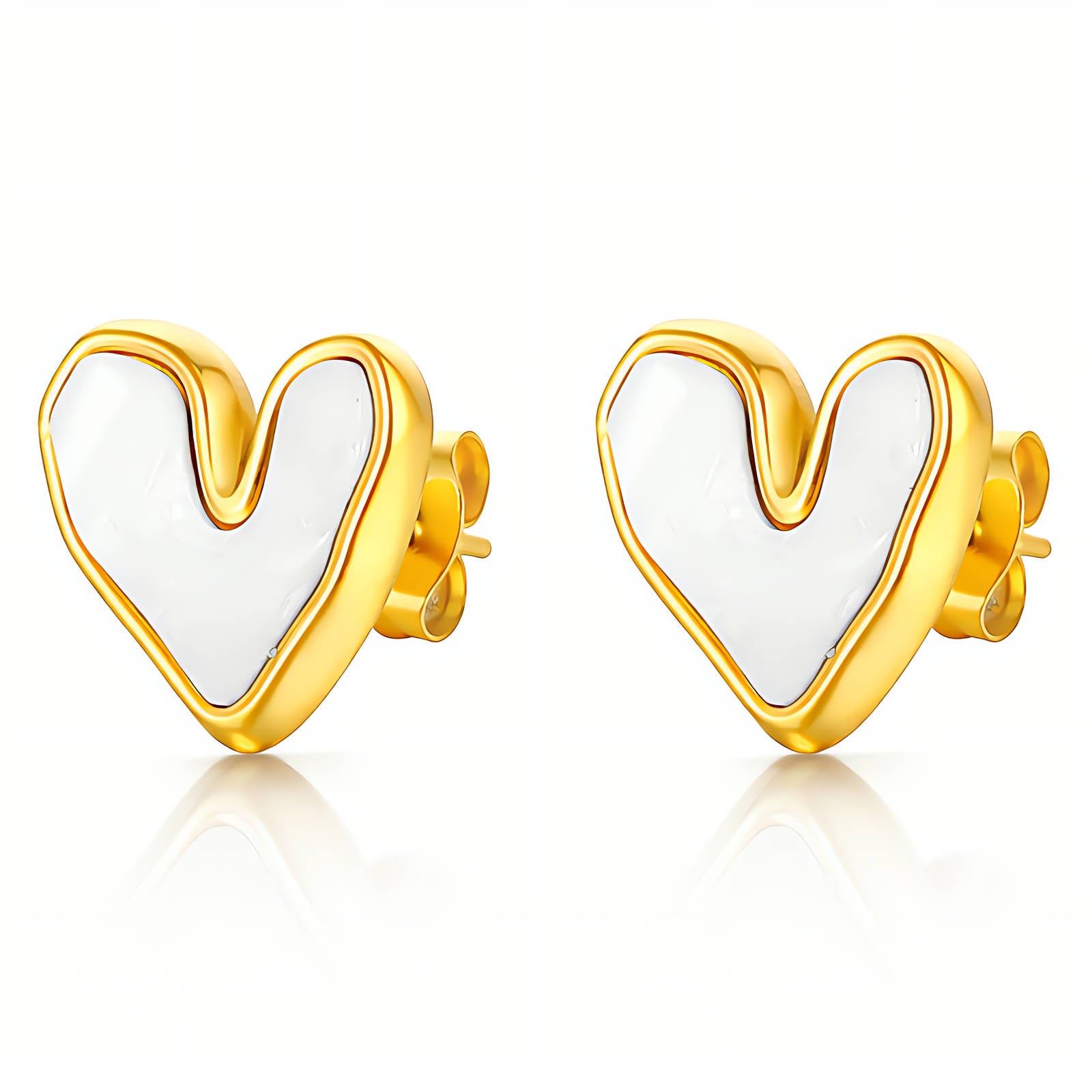 Hearts Earrings, 18K Gold Plated Steel
