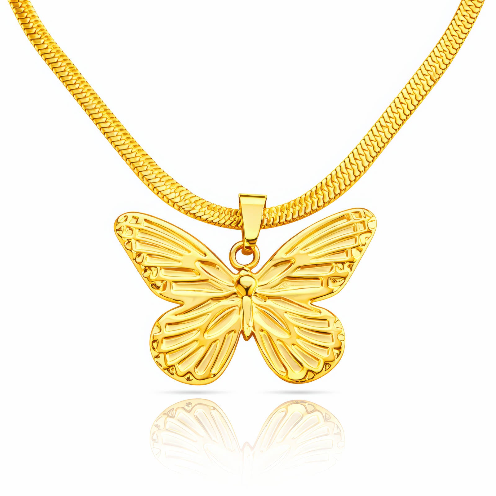 Butterflies Necklace, 18K Gold Plated Steel