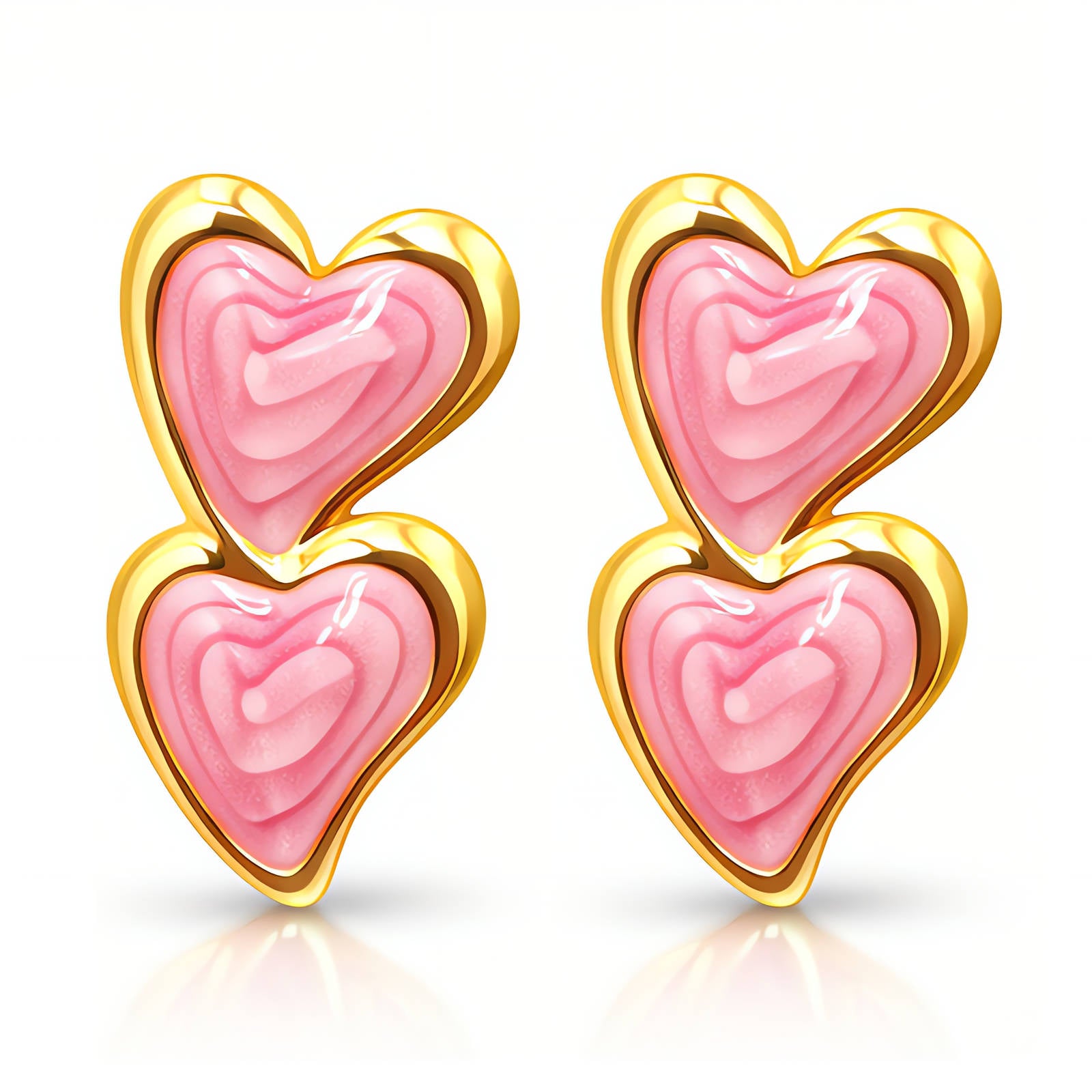 Hearts Earrings, 18K Gold Plated Steel
