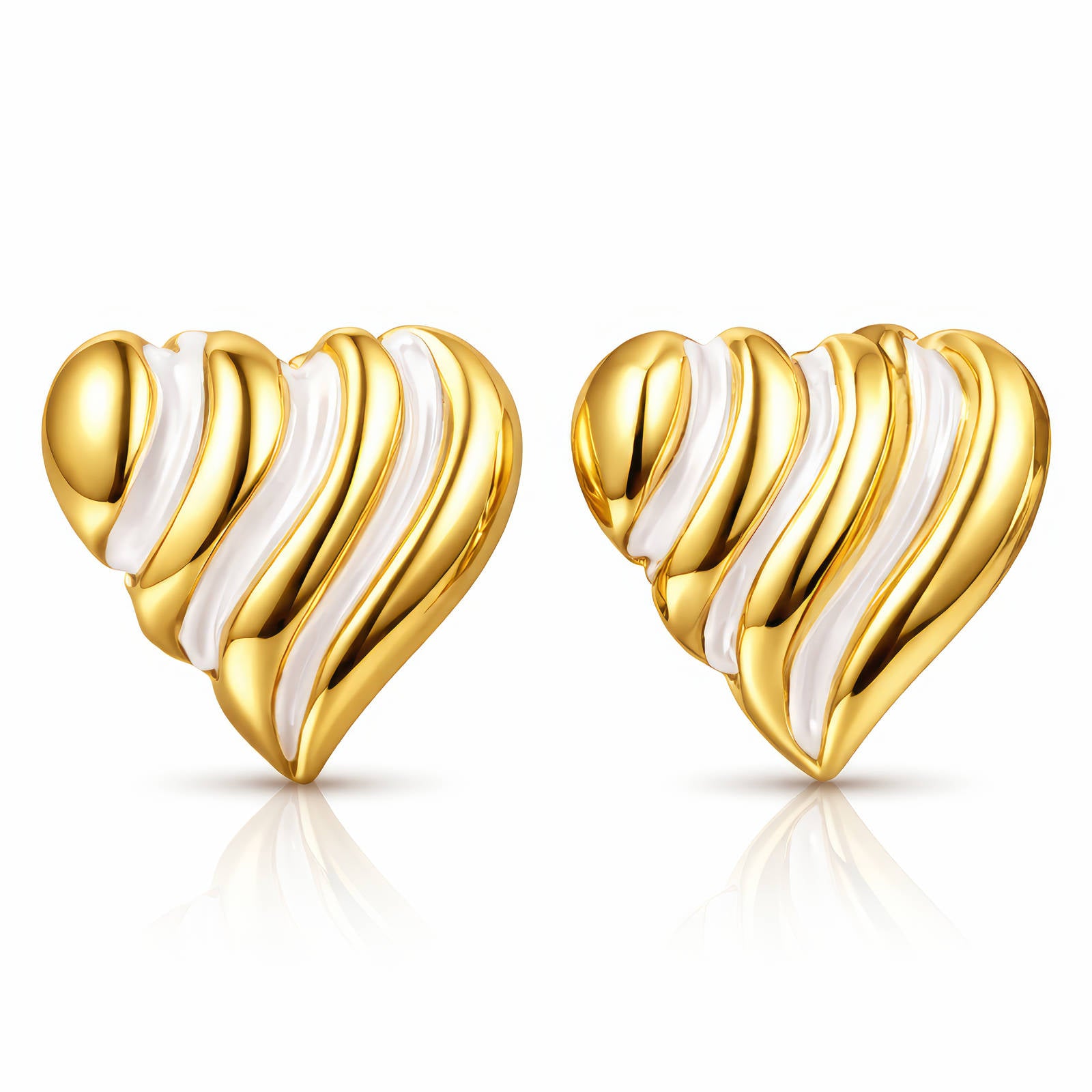 Hearts Earrings, 18K Gold Plated Steel