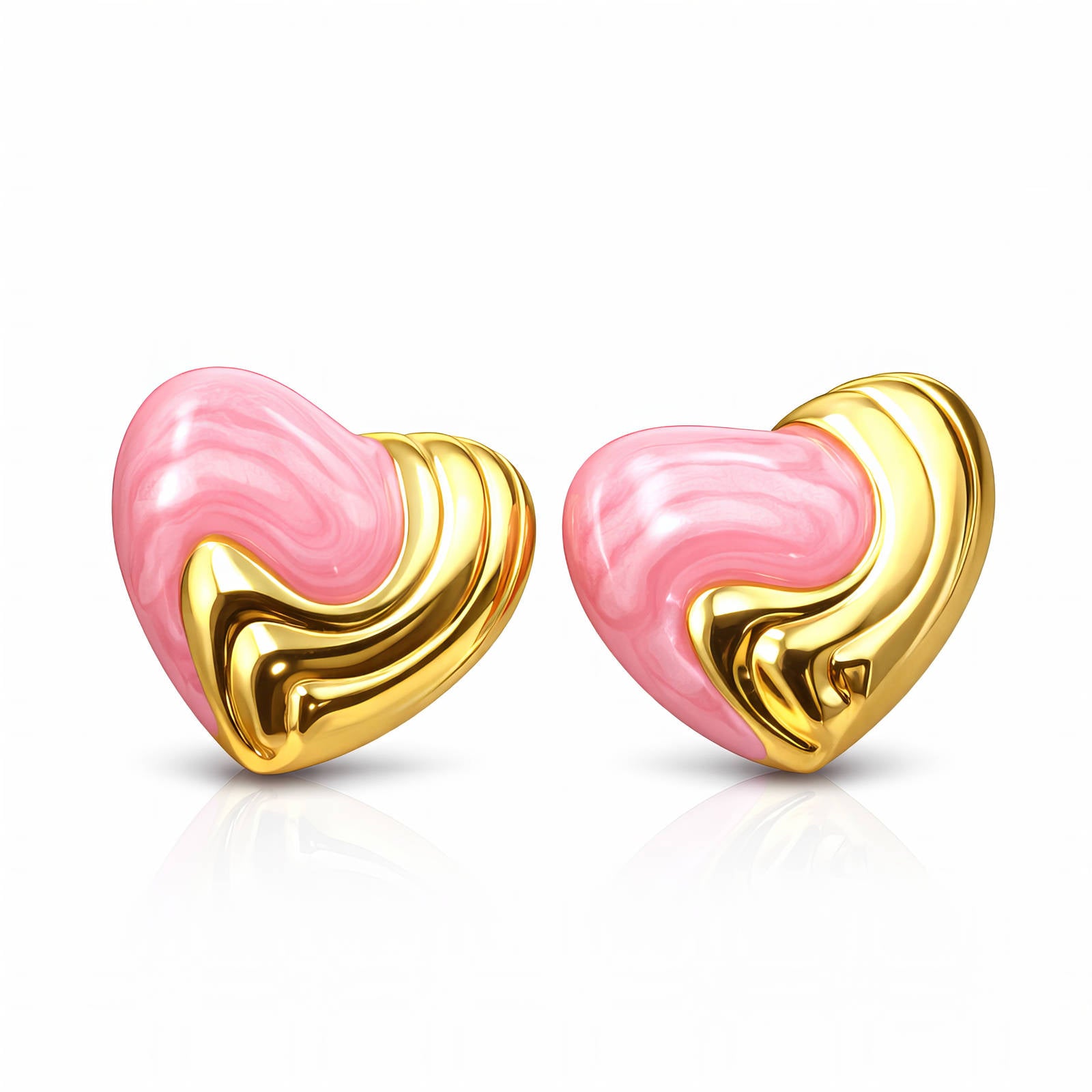 Hearts Earrings, 18K Gold Plated Steel