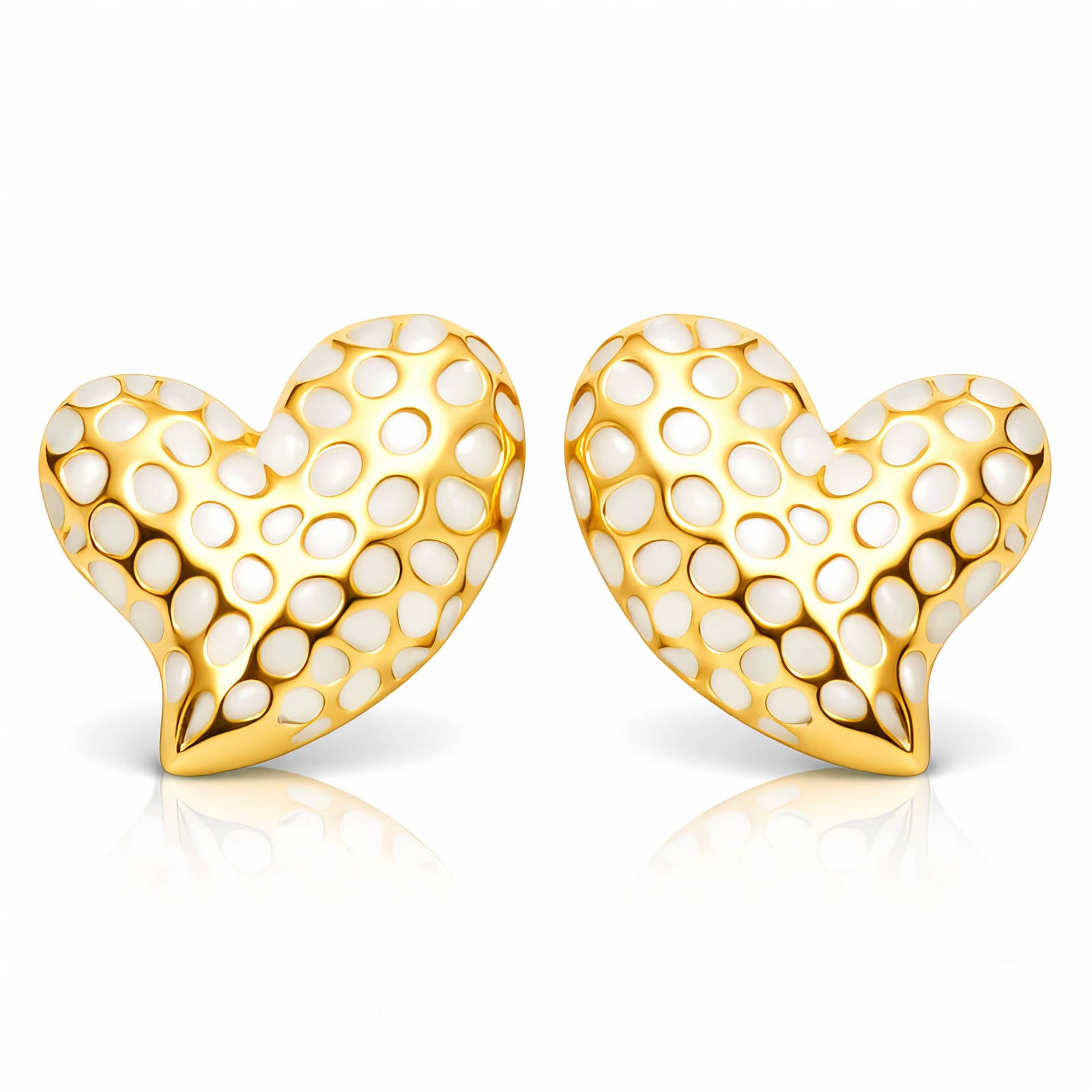 Hearts Earrings, 18K Gold Plated Steel