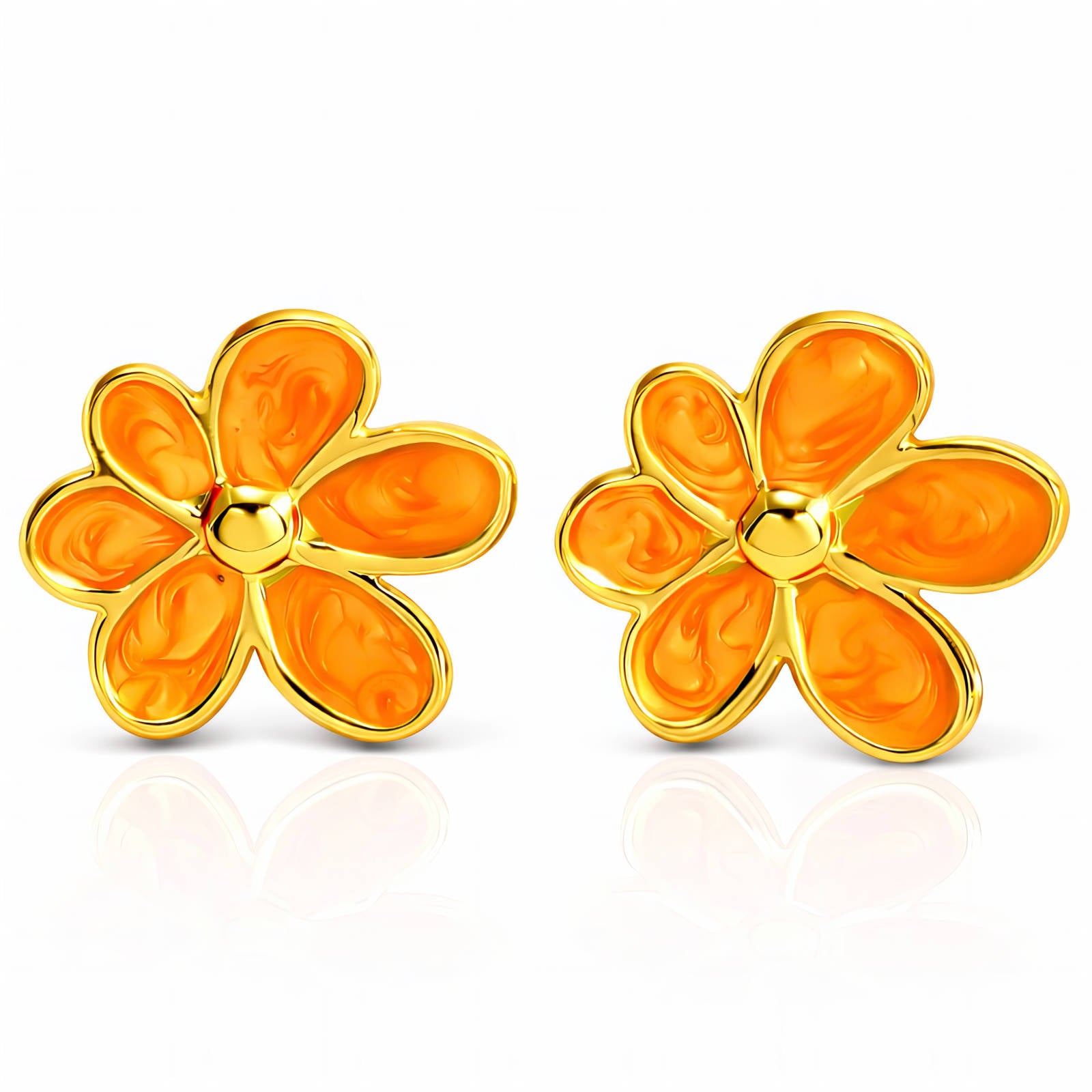 Flowers Earrings, 18K Gold Plated Steel