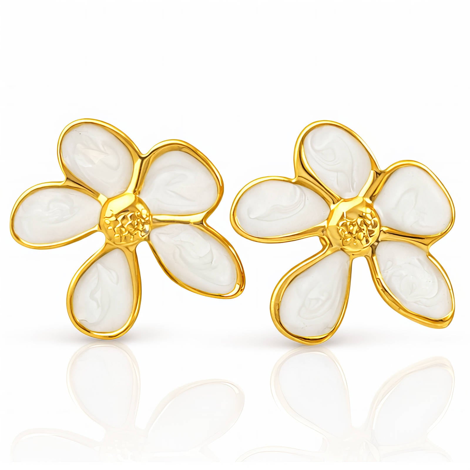 Flowers Earrings, 18K Gold Plated Steel