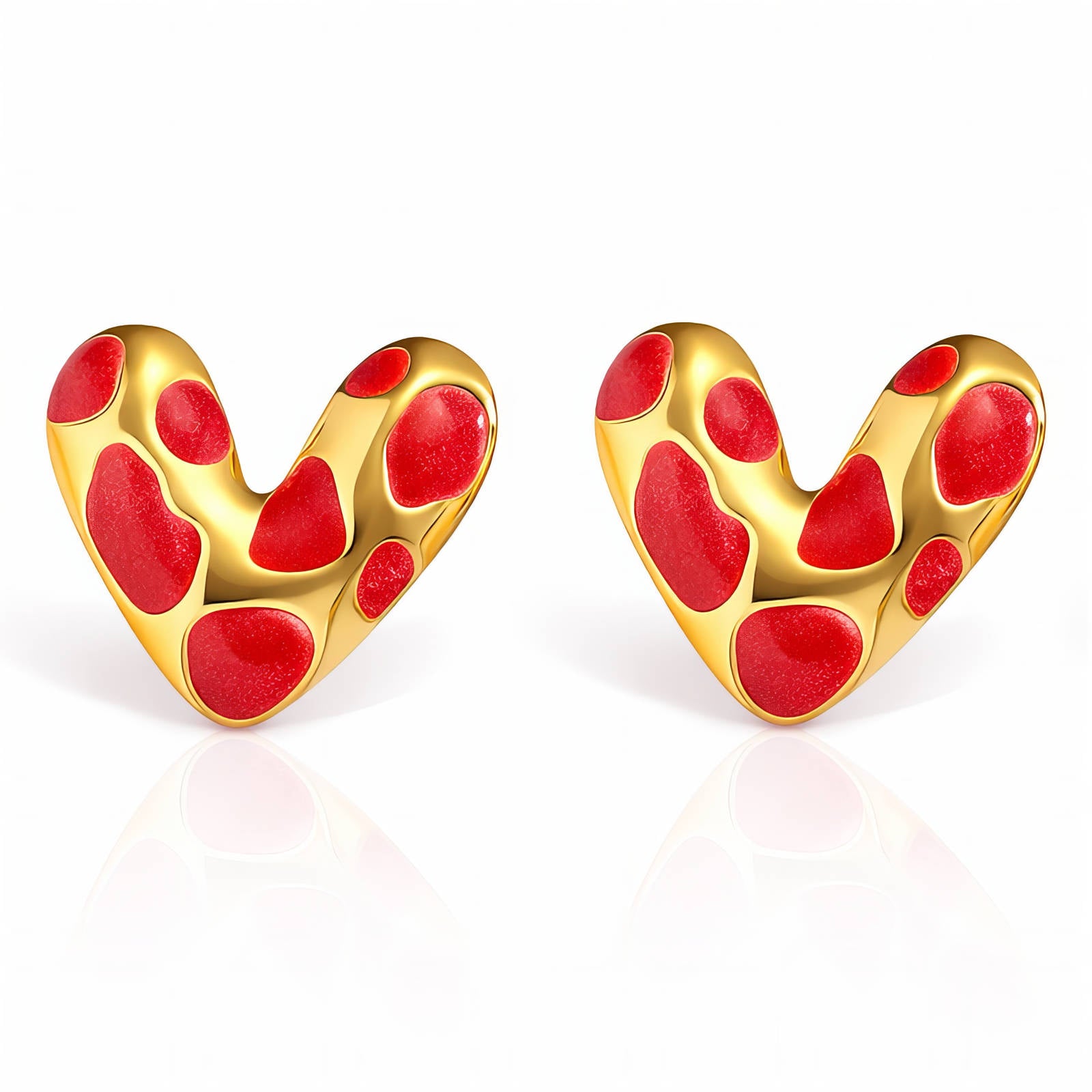 Hearts Earrings, 18K Gold Plated Steel