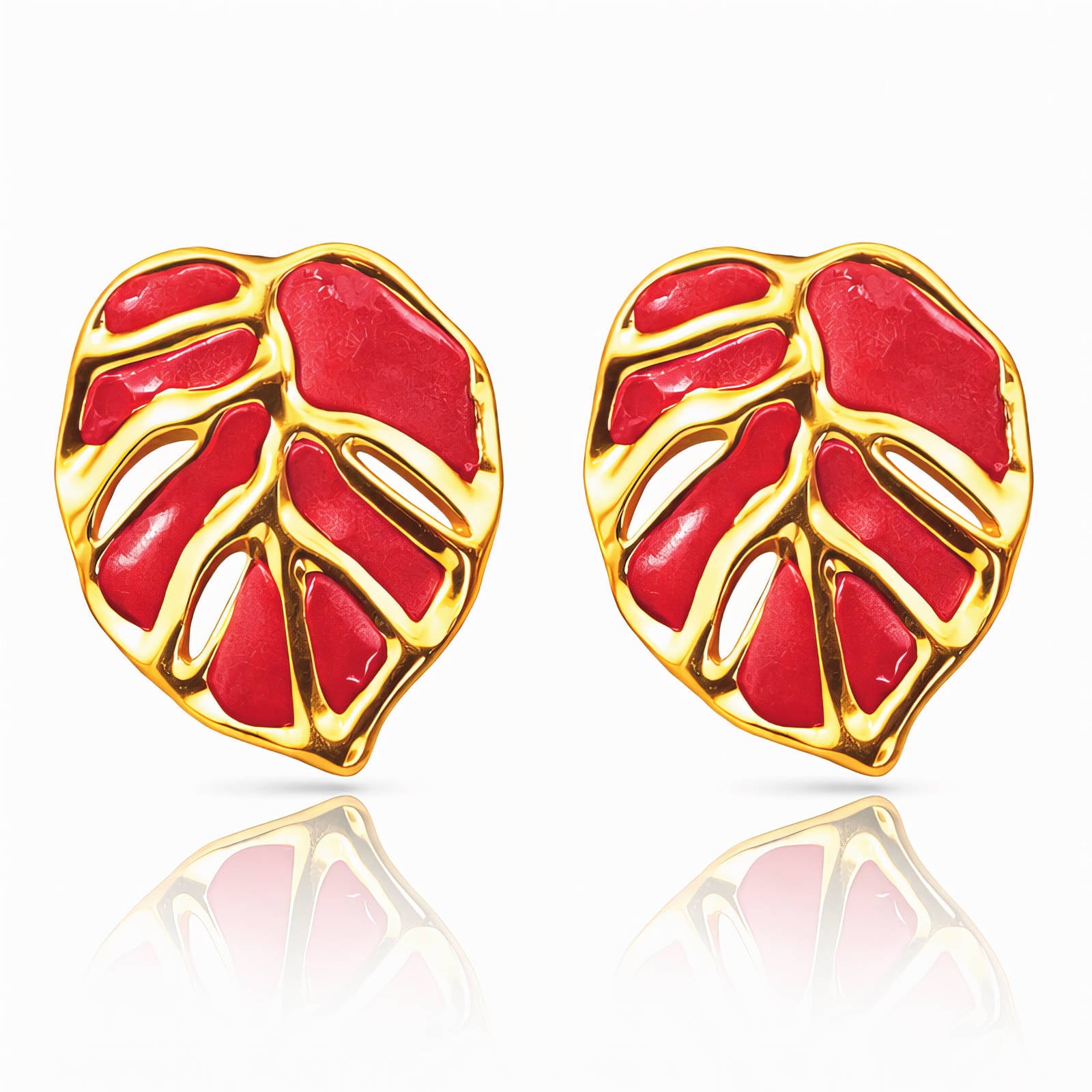 Leafs Earrings, 18K Gold Plated Steel