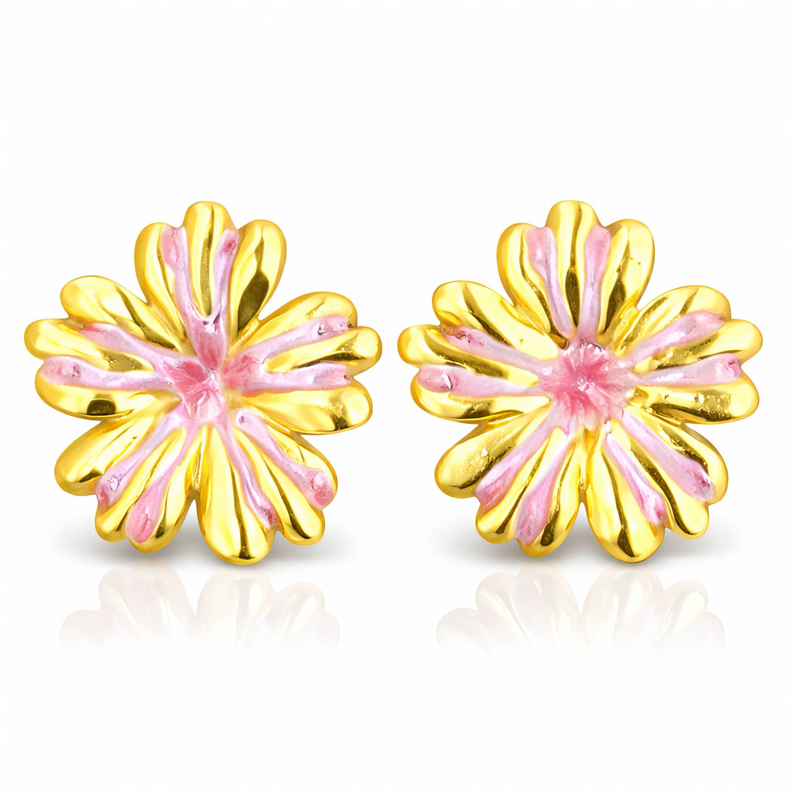 Flowers Earrings, 18K Gold Plated Steel