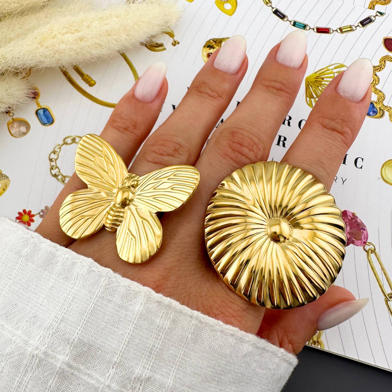 Butterfly Ring, 18K Gold Plated Steel