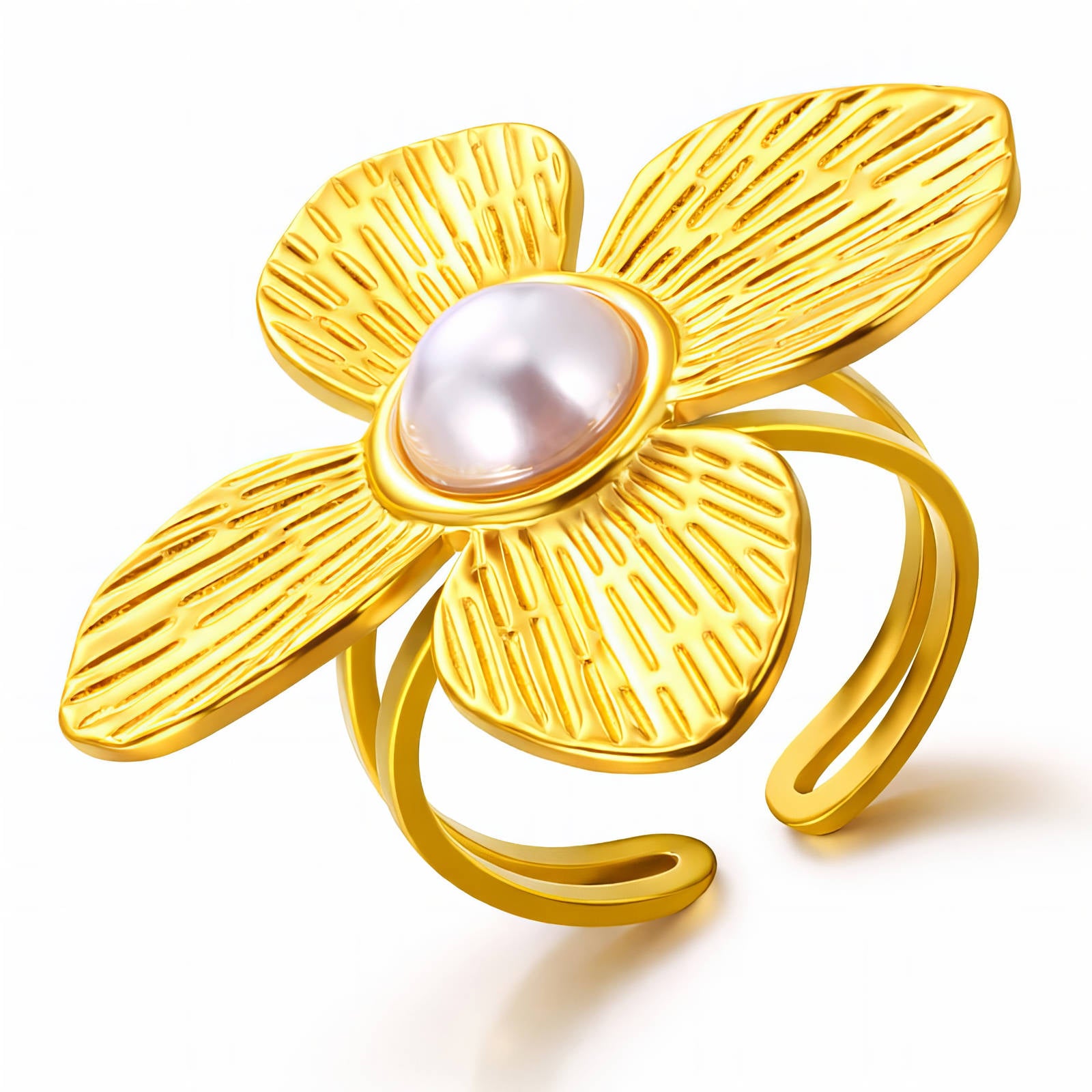 Flower Ring, 18K Gold Plated Steel