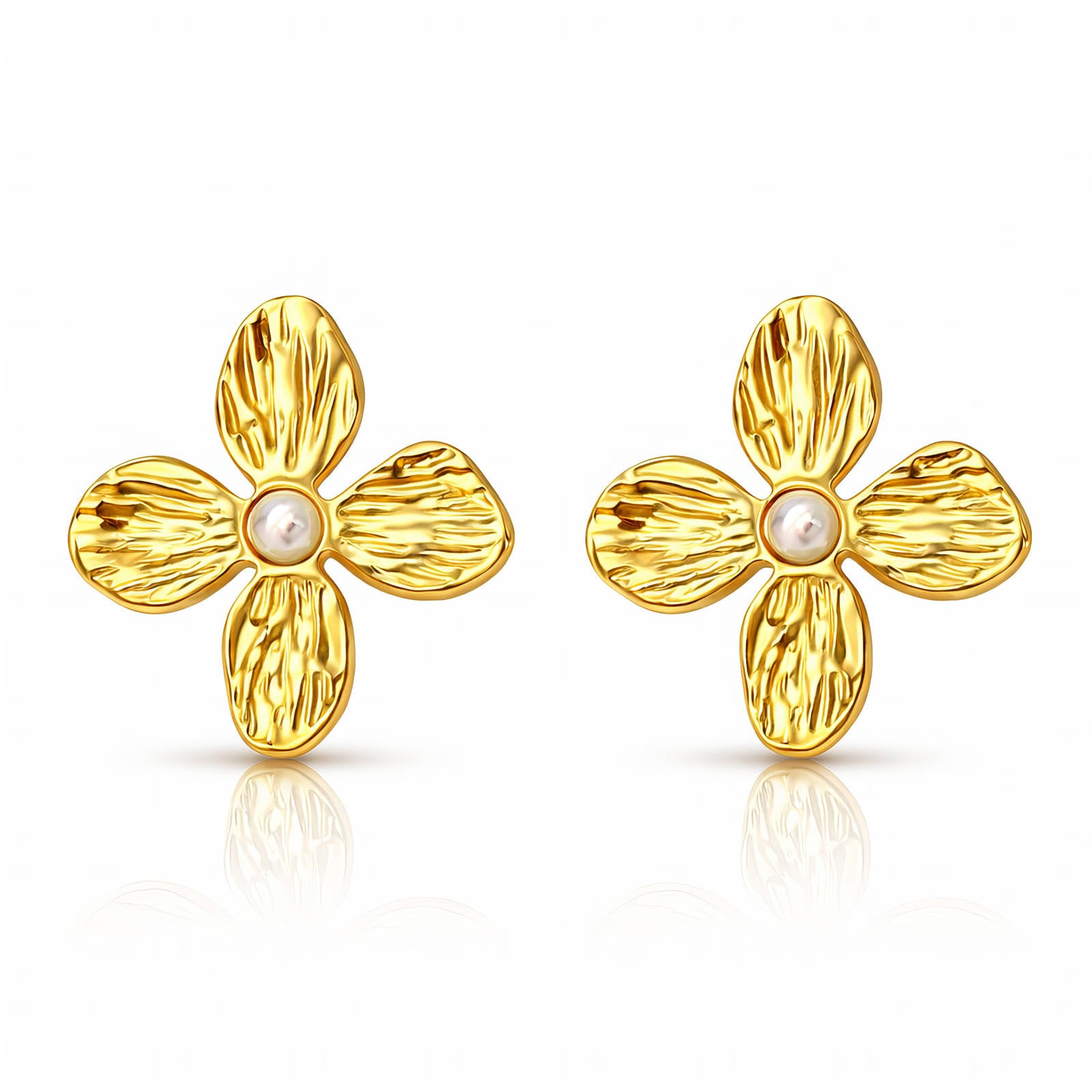 Flowers Earrings, 18K Gold Plated Steel