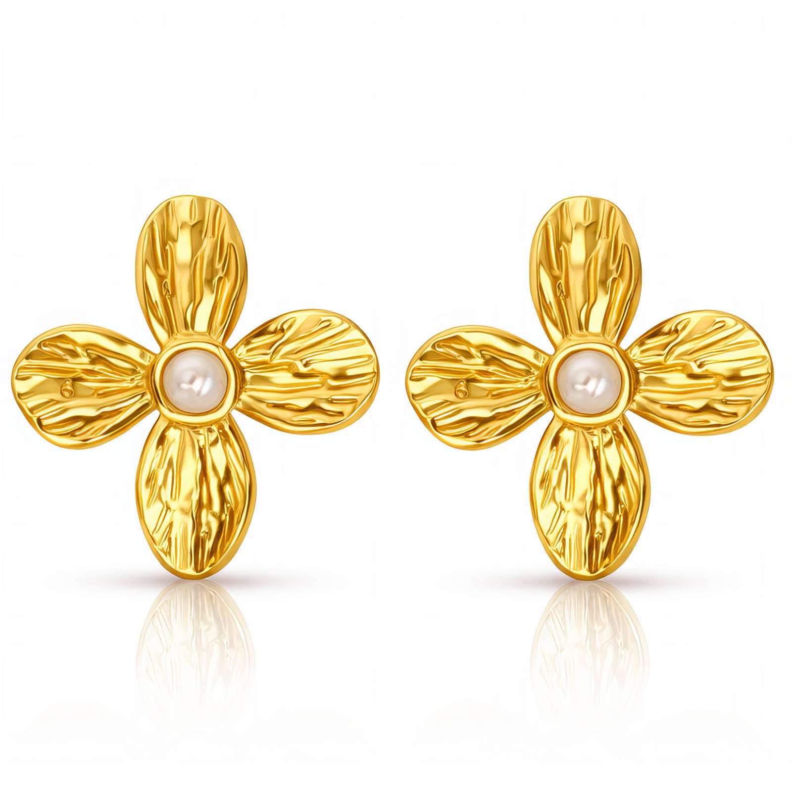 Flowers Earrings, 18K Gold Plated Steel