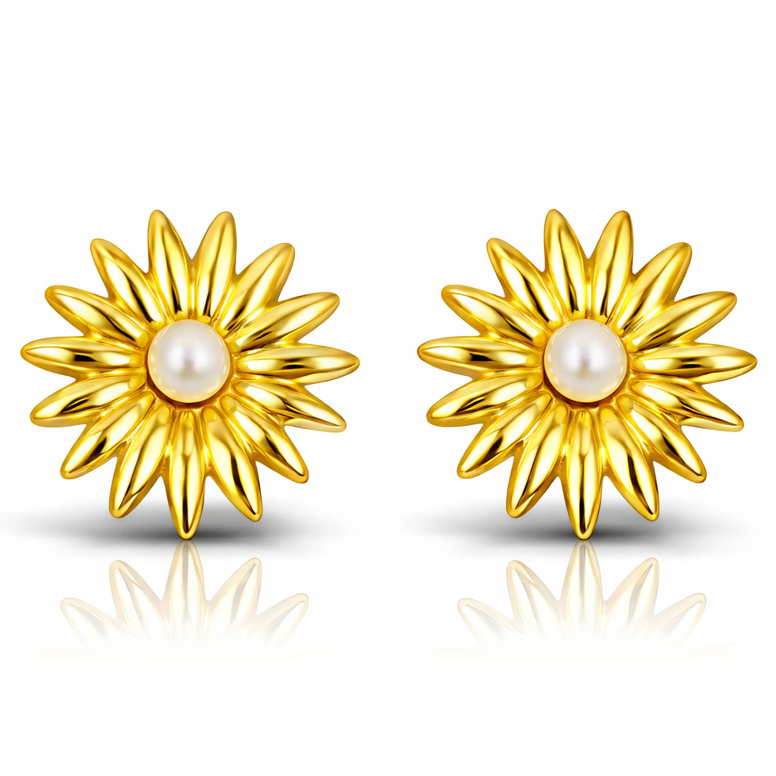 Flowers Earrings, 18K Gold Plated Steel