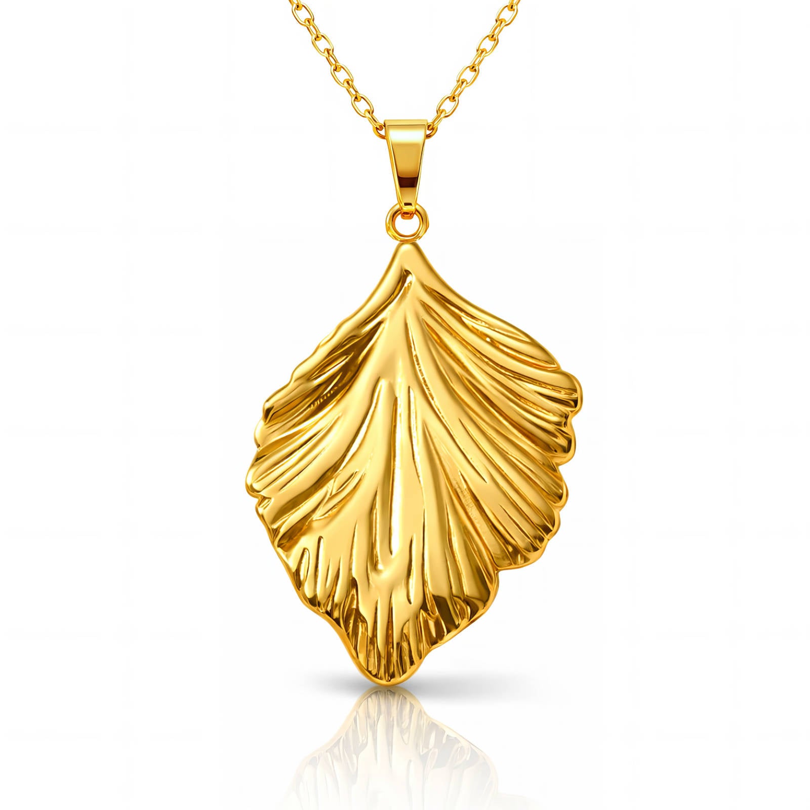 Leaf Necklace, 18K Gold Plated Steel