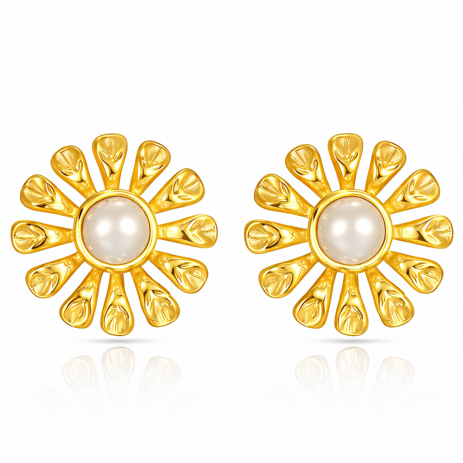 Flowers Earrings, 18K Gold Plated Steel