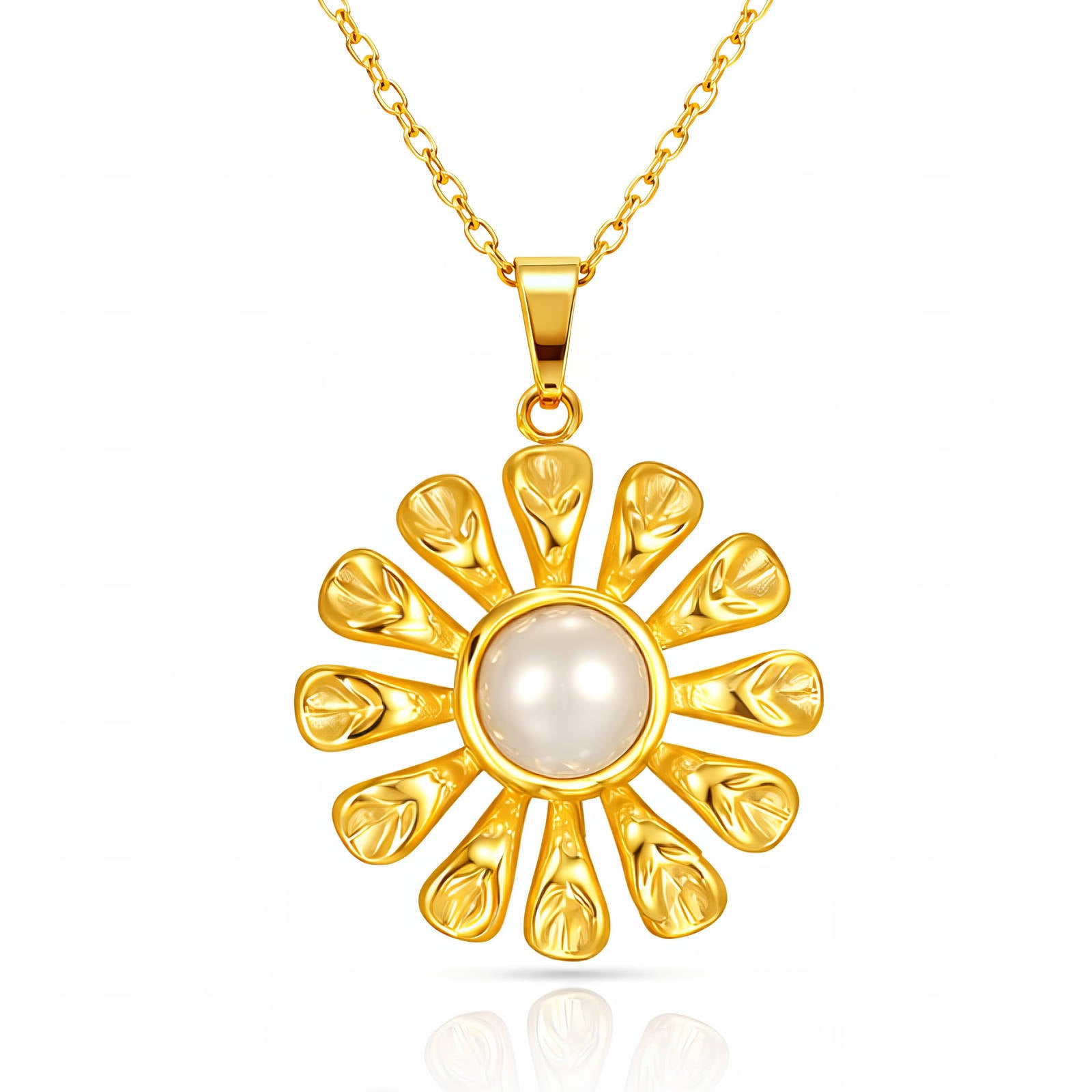 Flower Necklace, 18K Gold Plated Steel