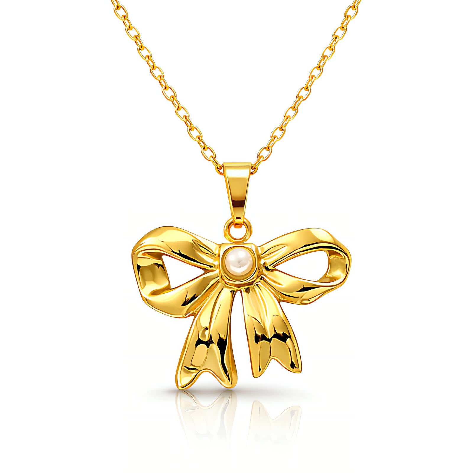 Bow Necklace, 18K Gold Plated Steel