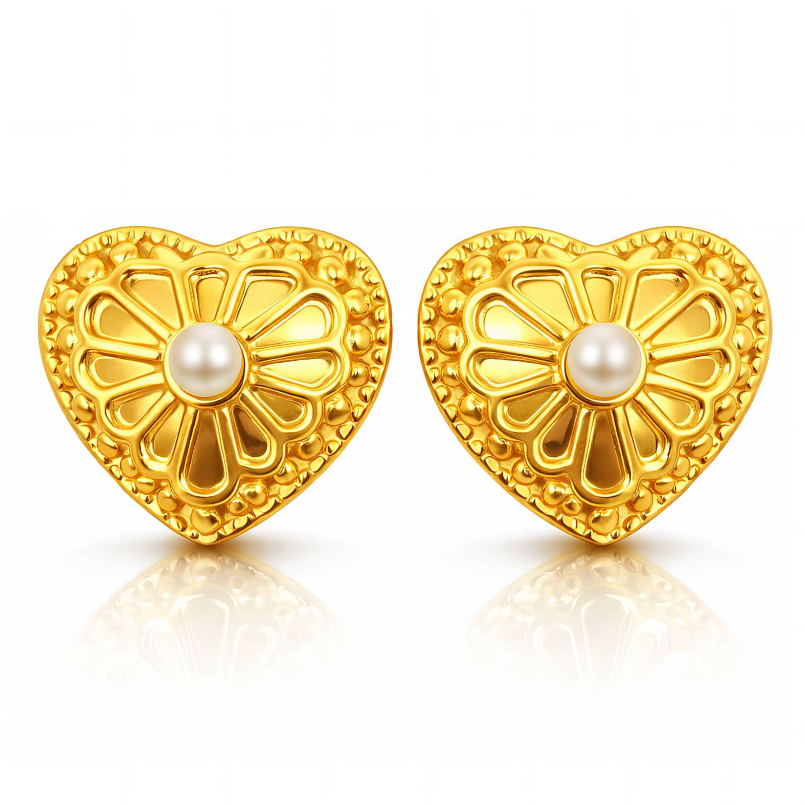 Hearts Earrings, 18K Gold Plated Steel