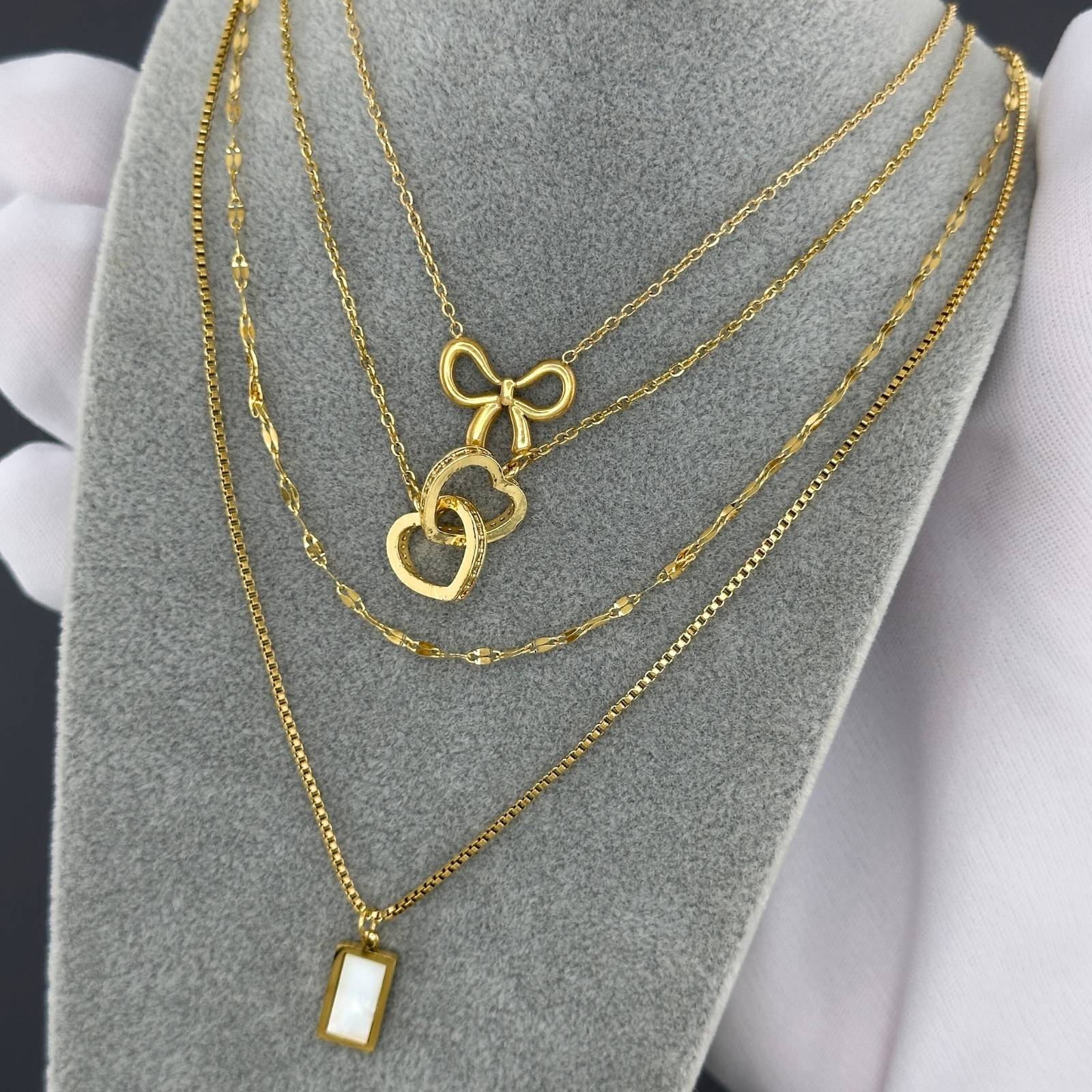 Hearts Necklace, 18K Gold Plated Steel