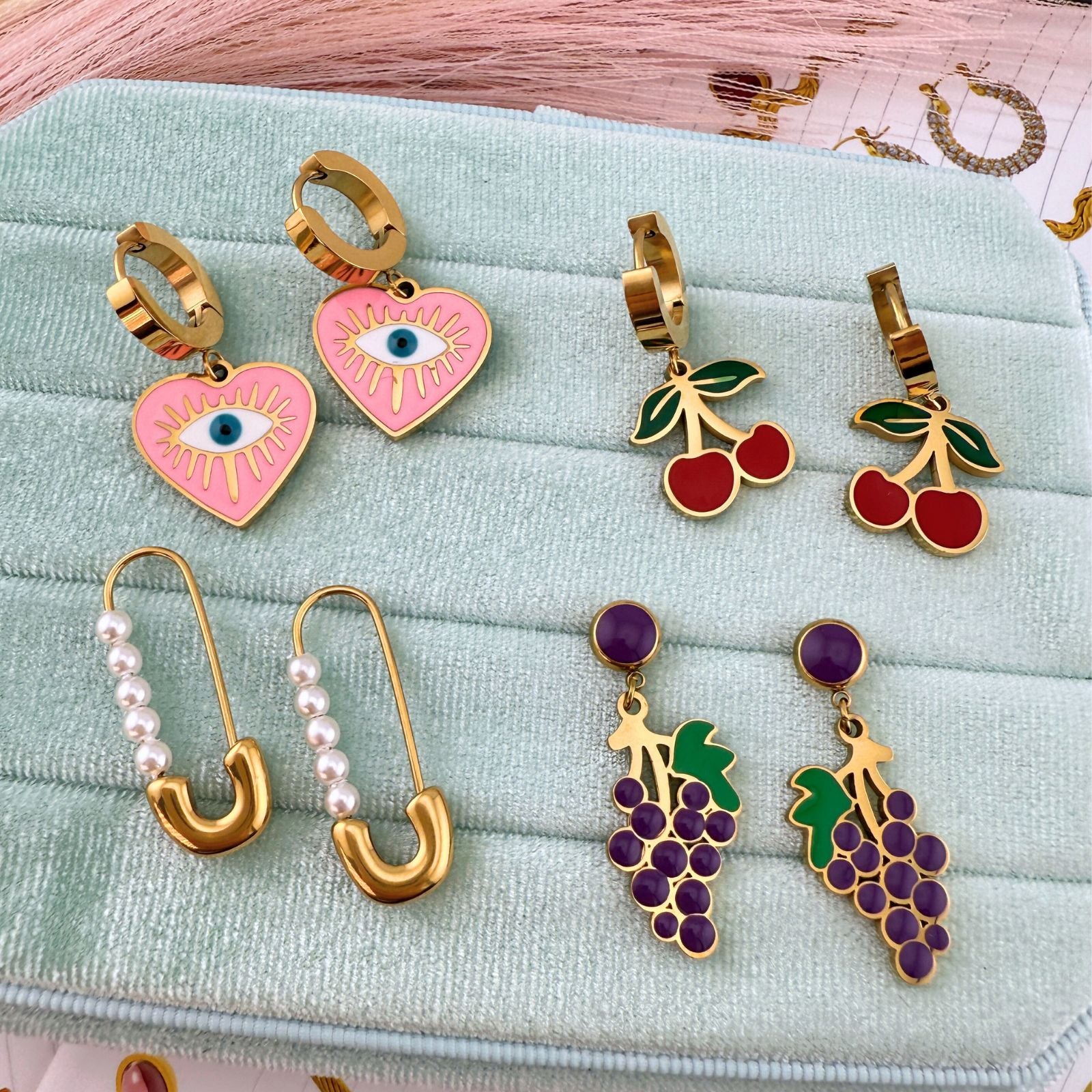 Earrings, 18K Gold Plated Steel
